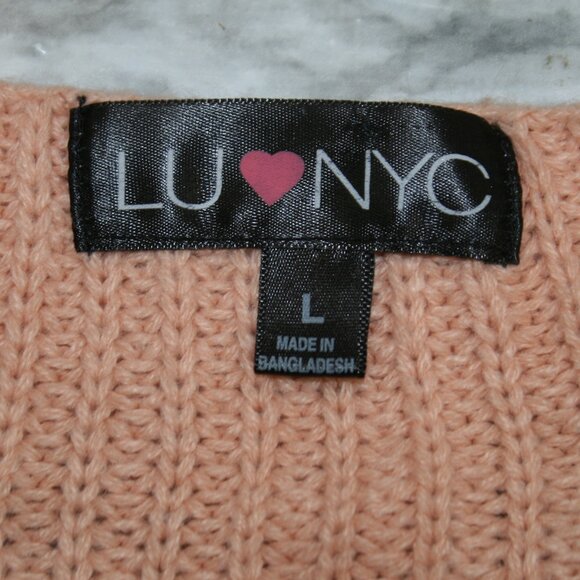 LU NYC Sweater Knit Wrap Front Twist Knot Pullover V-Neck Pastel Peach Large - Picture 5 of 12